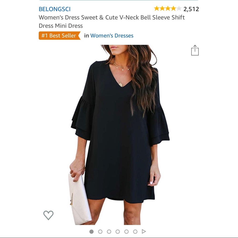 BELONGSCI Women's V-Neck Bell Sleeve Dress Size SM